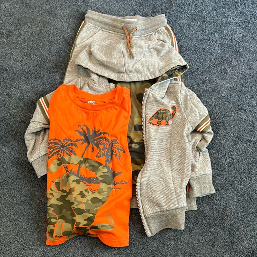 Boys 4t Epic Threads Orange and Grey with Camo Print Dino Jogger Set